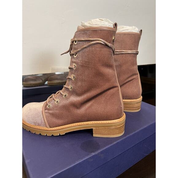 Stuart Weitzman Pink Velvet Combat ankle boots - Picture 3 of 10